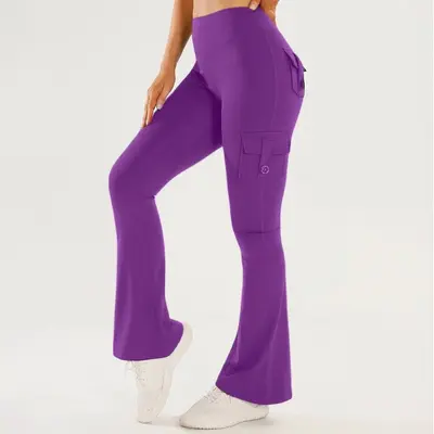 Women's Multi-Pocket Flared Cargo Yoga Pants for Outdoor Sports - 13