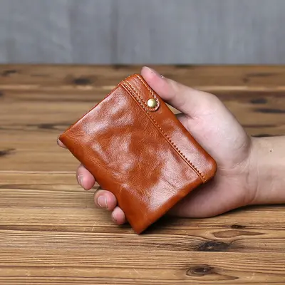 Genuine Leather Short Wallet, Top-Grain Cowhide, Vegetable-Tanned - 1