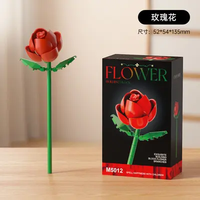 Small Brick Rose Bouquet Building Block Set with Artificial Flowers - 9