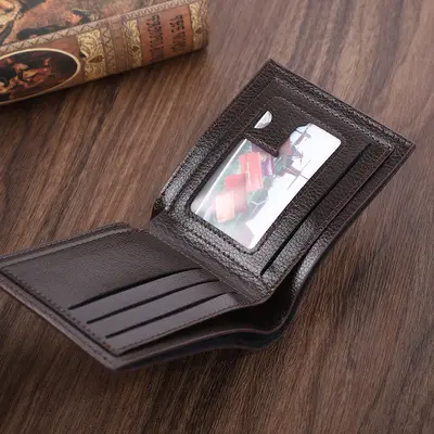 Men's Short Wallet, Multi-Card Slots, Slim Soft Leather, Horizontal Design - 4