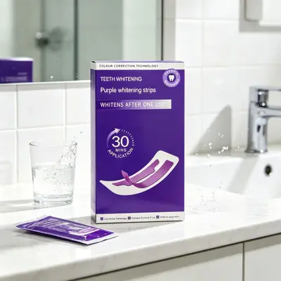 Zahnaufhellungsstreifen, 21er Set, lilafarbene Verpackung