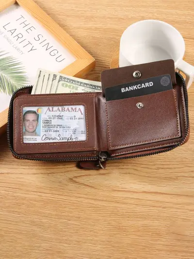 ENDAYCON Men's Short Horizontal Wallet with Zipper Coin Pocket - 3