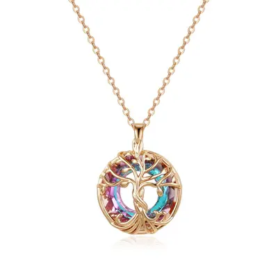 Crystal Glass Life Tree Necklace, Colorful Design - 9