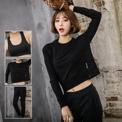 Women's Yoga Set, 3-Piece, Long Sleeve Sweatshirt and High-Waist Pants - 2