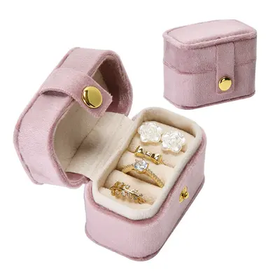 In-stock mini ring storage box, portable travel case, multi-compartment, flip-top lid, snap closure ring jewelry box - 8