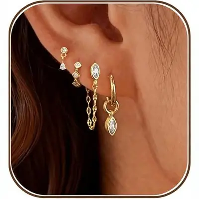 Copper Earring Set with Real Gold Plating and Zircon Stones