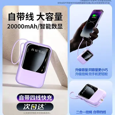 Compact Digital Display Portable Shared Mobile Power Bank Large Capacity Built-in Cable Fast Charging 20000mAh Customizable
