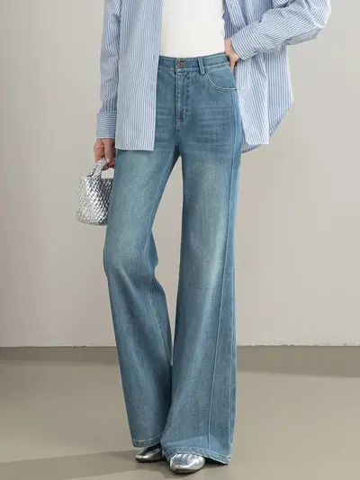 Tencel Pamuklu Yüksek Bel Dört Yönlü Esnek Kadın Kot Pantolon, Düz Paça