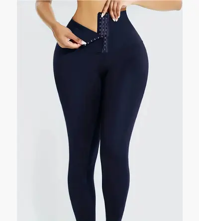 Women's High-Waist Yoga Leggings with Double-Button Front, Tummy Control, Butt Lift, Elast - 8