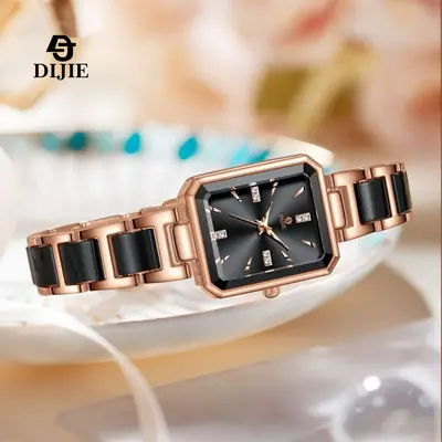 Damenuhr, Luxus, Diamant, quadratisches Zifferblatt, elegant, Quarz