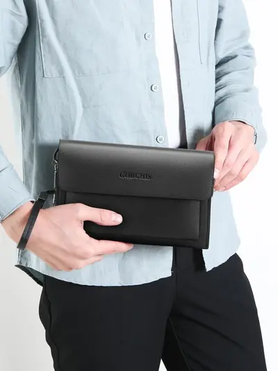 Men's Clutch Bag with Combination Lock, Large Capacity Leather - 3