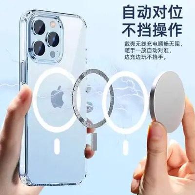 iPhone 15 transparente Magnetschutzhülle mit MagSafe, kabellose Ladung, iPhone 13 Pro, 12