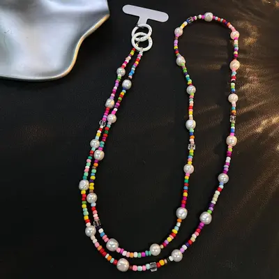 Colorful Beaded Phone Chain, Long Crossbody Strap for Bags and Camera Cases