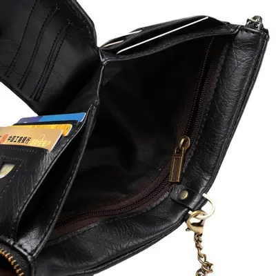 JINBAOLAI Retro Chain Men's Wallet with Double Zipper and Coin Pocket - 5