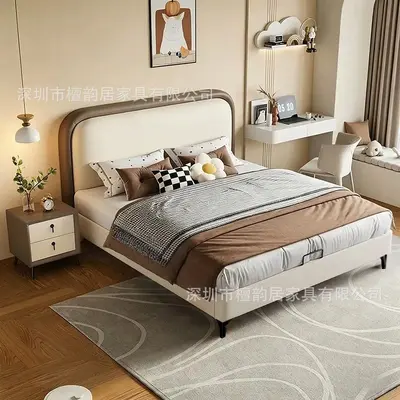 Solid Wood Single Children's Bed, Genuine Leather Upholstered Storage Bed - 11