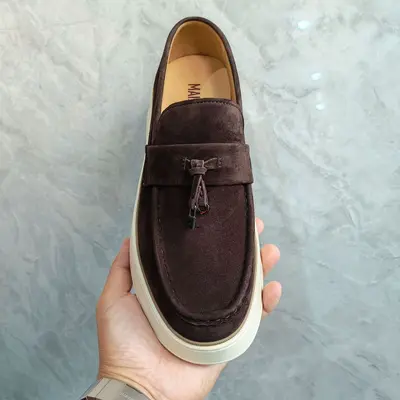 Men's Loafers, Matte Suede Genuine Leather, Breathable Flyknit Mesh, 2026 - 3