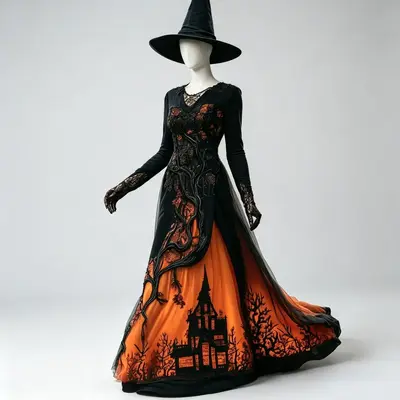 2026 Halloween Costume Treehouse Thorn Lace Chiffon Long Dress
