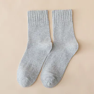 Men's Mid-Calf Wool Socks, Seamless Toe, Fleece-Lined Thick Terry Winter Socks - 8