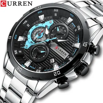 Curren 8402 erkek kuvars saati, su geçirmez, gece ışığı, çelik kayış - 1