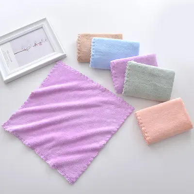 Plain coral velvet square towel manufacturer wholesale soft and absorbent kindergarten small towel home children hand towel fabric - 9