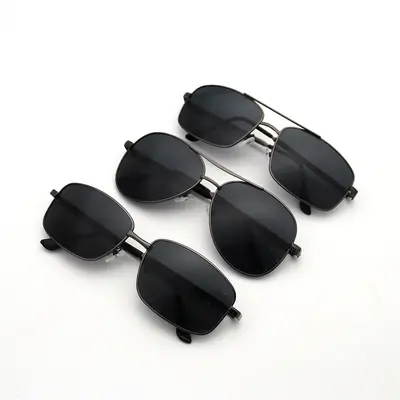 Square metal-frame sunglasses, black, for men