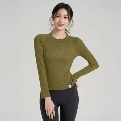 Merino Wool Long Sleeve Yoga Top for Women, Stretchy and Soft - 10