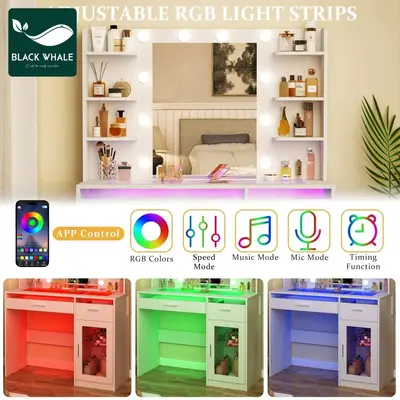 Modern Bedroom Makeup Vanity Table with Light Panel Multifunctional