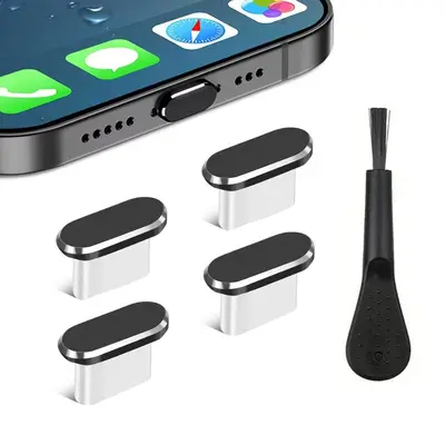 Beş İşlevli Type-C Veri Portu USB Toz Kapağı Telefon Şarj Portu Metal Toz Kapağı Fırçalı