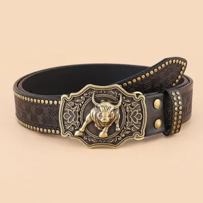 Western cowboy belt, youth punk style embossed men's studded leather belt, wholesale ethnic style belt in stock. - 12