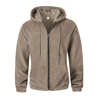 Solid color hooded zip coral fleece jacket for autumn and winter