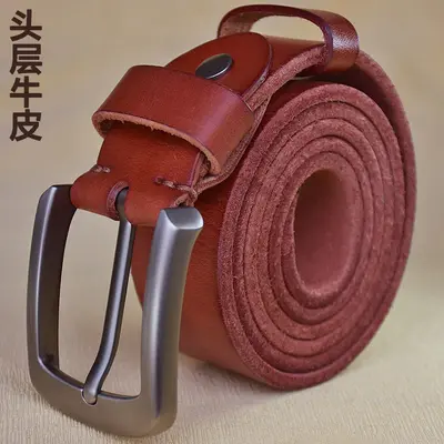 Reiner Rindsleder-Ledergürtel Herren, echtes Leder, Retro-Komfort-Rindsleder-Gürtel, First-Layer-Rindsleder-Schnallengürtel, Hose, handgefertigter Gürtel