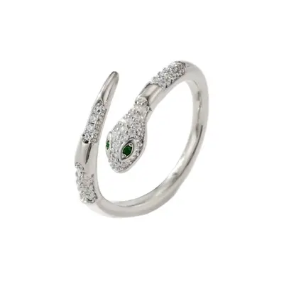 Zirconia Snake Open Ring Vintage Luxury Green Eye - 5