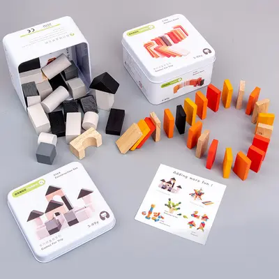Montessori Tin Box Educational Toy Ages 2-6 with Wooden Puzzle and Cube - 3