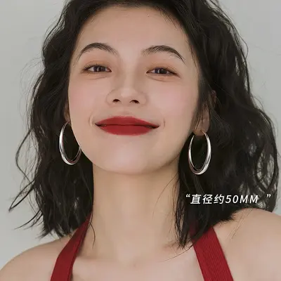 S999纯银大圆圈耳环女款小众轻奢高级感个性素圈耳扣耳饰抖音代发 - 8