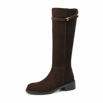 Damen-Reitstiefel, eckige Spitze, flacher Absatz, Seitenreißverschluss - 8