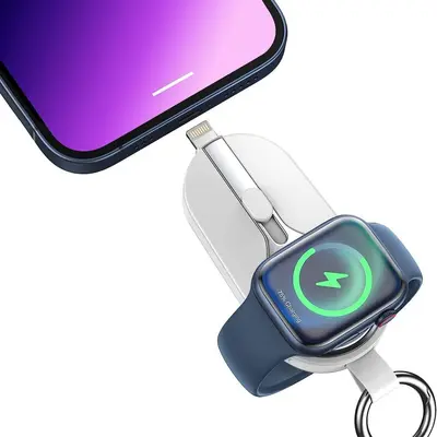 Keychain Ultra-Thin Mini Power Bank 2000 mAh with Wireless Charging, 2-in-1