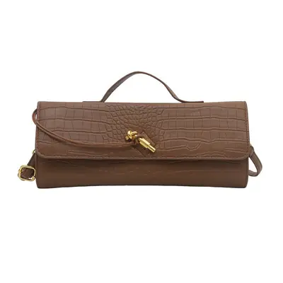 Large-Capacity Crocodile-Pattern Evening Clutch Women's Crossbody Baguette Bag with Lock - 6