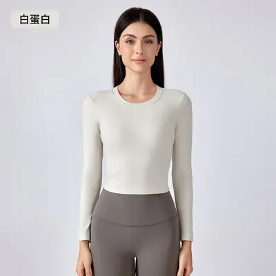 Kadın Açık Sırt Uzun Kollu Yoga Üstü, Vücuda Oturan Spor Kıyafeti - 9