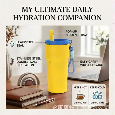 304 Paslanmaz Çelik Termos Kupa, Taşıma Askılı, 500 ml