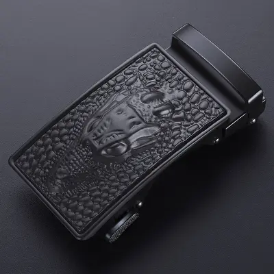 Men's Belt with Crocodile Pattern, Genuine Leather, Automatic Buckle - 12