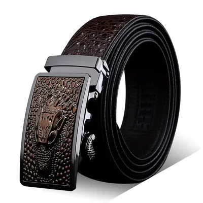 Erkek hakiki deri inek derisi kemer timsah desen kemer erkek kemeri toptan otomatik tokalı pantolon kemeri mikro tedarik üreticisi hazır stok - 9