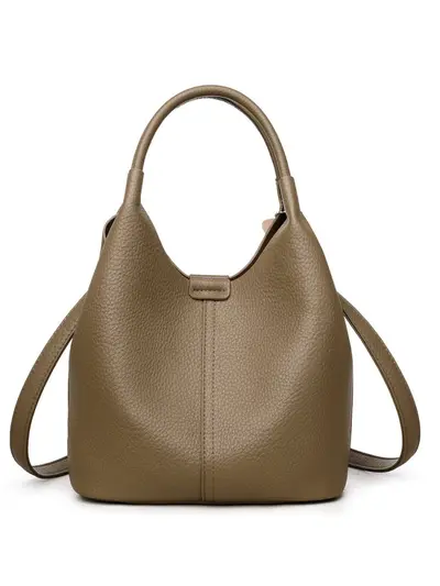 Damen-Eimertasche aus echtem Leder mit Litschi-Muster, weiches Leder - 4