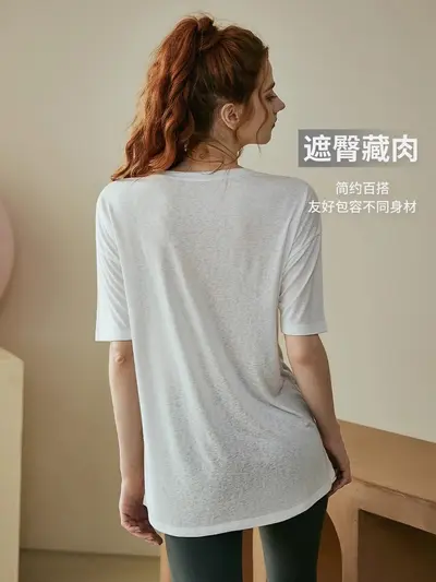 Women's Short Sleeve Yoga and Pilates Top, Summer Running Fitness T-Shirt - 2