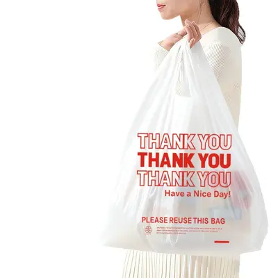 Одноразовые пластиковые пакеты Thank You Пакеты для упаковки еды навынос Удобные пакеты Супермаркет Ручные сумки для покупок Майки Оптом