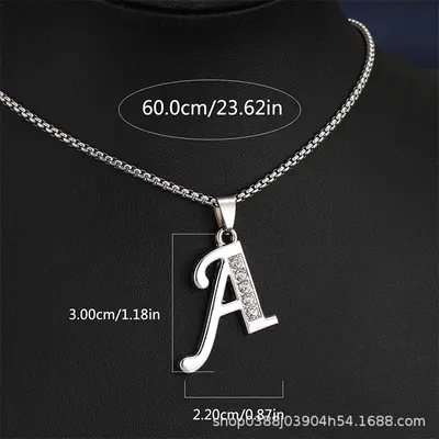 2026 summer new style 26 diamond-plated English letter necklaces for men, creative diamond-plated jewelry accessories popular in Europe and America for women
