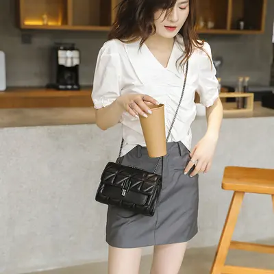 2025 Women's Small Square Chain Bag with Diamond Quilting - 5