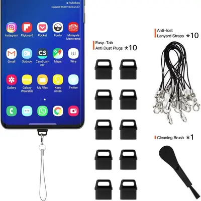 USB-C toz fişi seti, kordon ve temizleme fırçası dahil