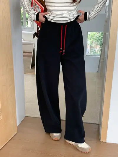 Damen-Hose mit hohem Bund, Perlendetails, Kordelzug, weites Bein, ZY3668 - 7