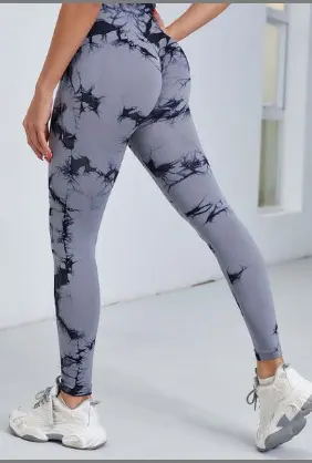 Dikişsiz kadın batik fitness yoga tayt, popo kaldırıcı uzun pantolon - 9