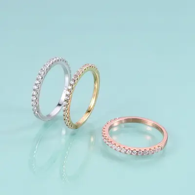 S925-Silberring mit Moissanit, dreifarbiger stapelbarer Alliance-Ring, Halbmond-Schliffste